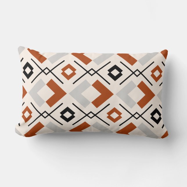 Scandinavian burnt orange grey and beige geometric lumbar pillow (Front)