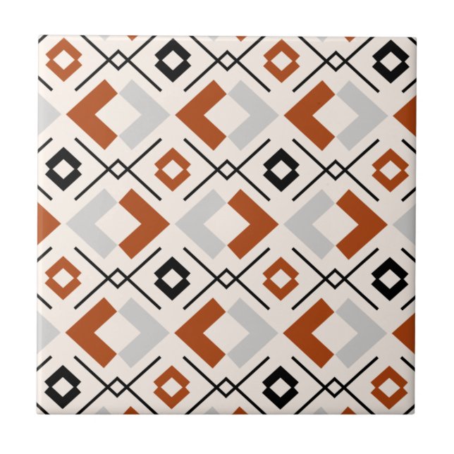 Scandinavian burnt orange grey and beige geometric tile (Front)