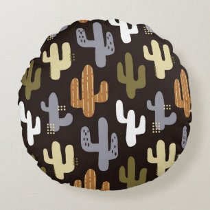 Scandinavian cacti, vintage seamless background. round pillow