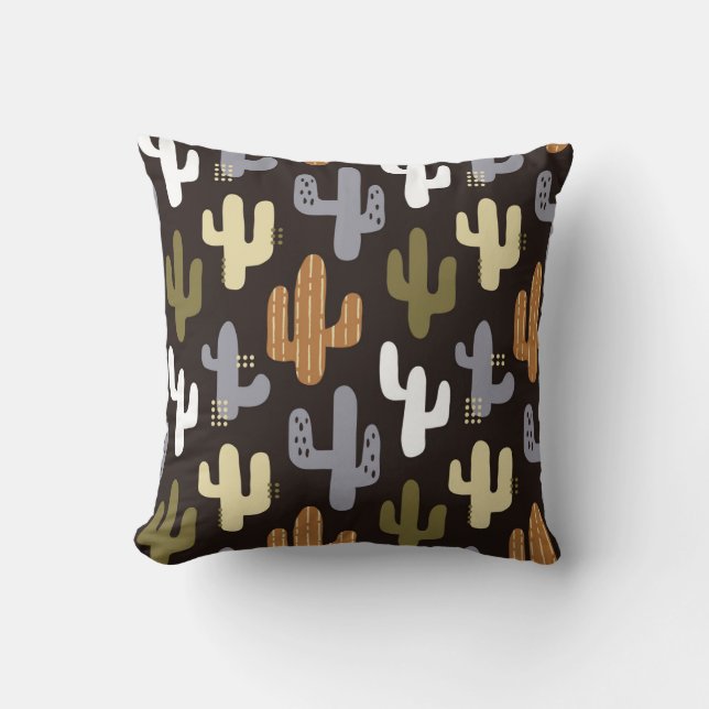 Scandinavian cacti, vintage seamless background. throw pillow (Front)