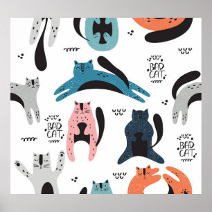 Scandinavian Cats: Vintage Textile Design. Poster