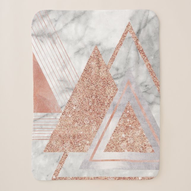 scandinavian chic rose gold geometric white marble sherpa blanket (Front)
