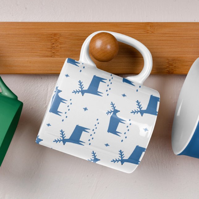 Scandinavian Christmas | Blue Cozy Winter Reindeer Coffee Mug (Creator Uploaded)