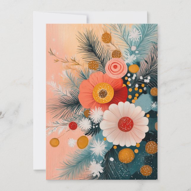 Scandinavian Christmas Floral  Holiday Card (Front)