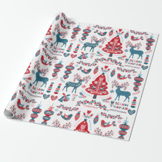 scandinavian christmas folk art wrapping paper