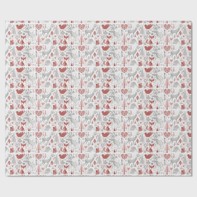 Scandinavian Christmas Forest And Animals Wrapping Paper (Flat)
