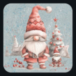 Scandinavian Christmas Gnome Red Berries Square Sticker<br><div class="desc">I hope you like this watercolor Red and white Christmas gnome with Christmas tree branches and red berries.</div>