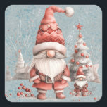 Scandinavian Christmas Gnome Red Berries Square Sticker<br><div class="desc">I hope you like this watercolor Red and white Christmas gnome with Christmas tree branches and red berries.</div>