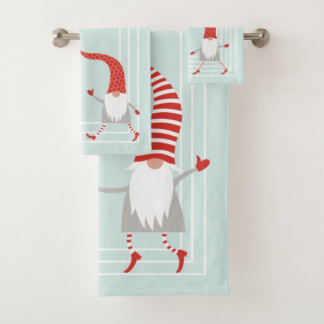 Scandinavian Christmas Gnomes Holiday Bath Towel Set (Insitu)