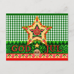 Scandinavian Christmas God Jul Greetings Holiday Postcard