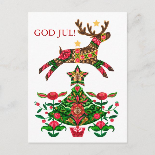 Scandinavian Christmas Greeting w/ custom text Hol Holiday Postcard (Front)