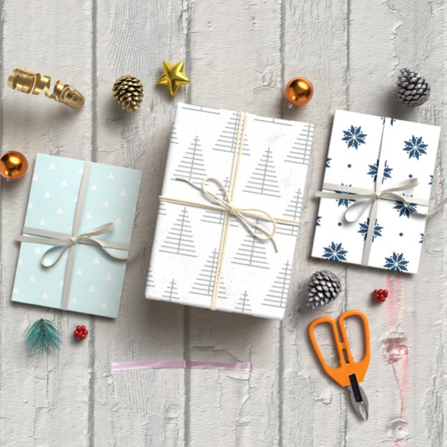 Scandinavian Christmas Minimalist Blue and White Wrapping Paper Sheet (Creator Uploaded)