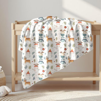 Scandinavian Christmas – Nordic Winter Snowman Fleece Blanket