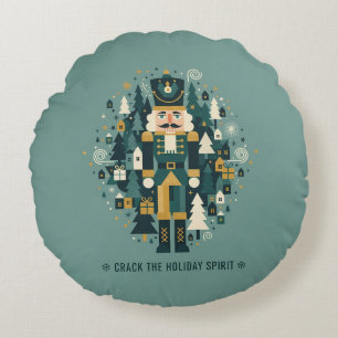 Scandinavian Christmas Nutcracker Round Pillow