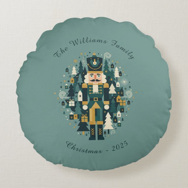 Scandinavian Christmas Nutcracker Round Pillow (Front)
