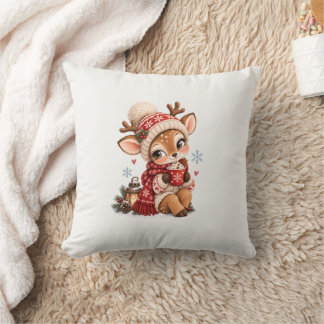 Scandinavian Christmas Reindeer Fair Isle Throw Pillow