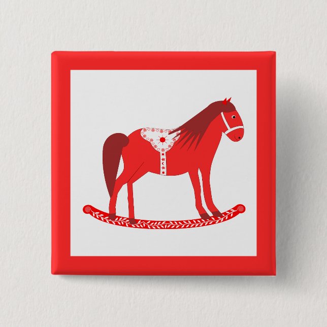 Scandinavian Christmas Rocking Horse 2 Inch Square Button (Front)