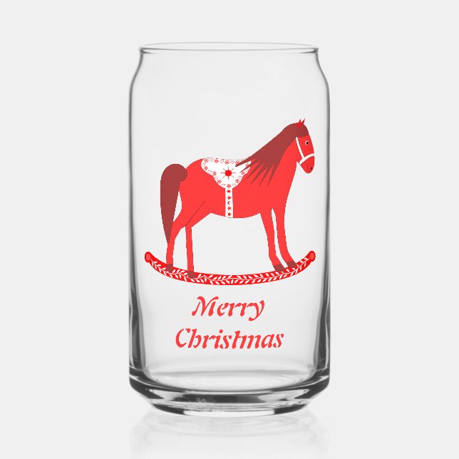 Scandinavian Christmas Rocking Horse Custom Can Glass (Front)