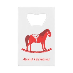 Scandinavian Christmas Rocking Horse Custom Credit Card Bottle Opener