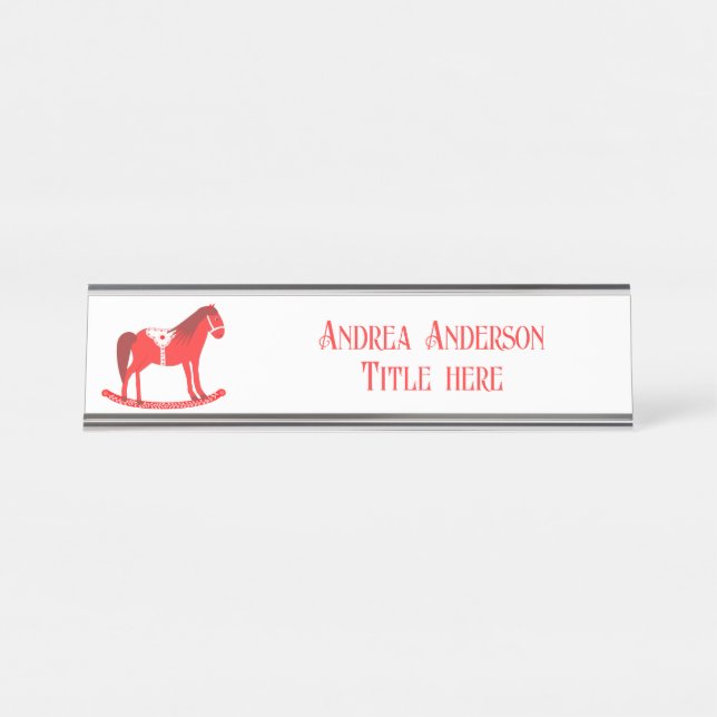 Scandinavian Christmas Rocking Horse Custom Desk Name Plate (Front)