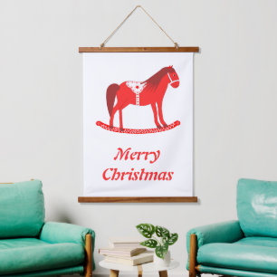 Scandinavian Christmas Rocking Horse Custom Hanging Tapestry