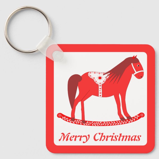 Scandinavian Christmas Rocking Horse Custom Keychain (Front)