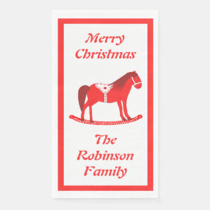 Scandinavian Christmas Rocking Horse Custom Napkin