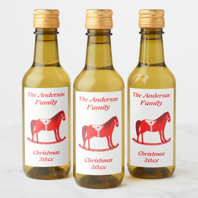 Scandinavian Christmas Rocking Horse Custom Wine Label (Bottles)