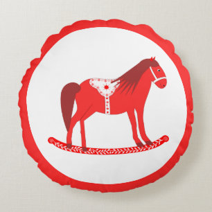 Scandinavian Christmas Rocking Horse Double Sided Round Pillow