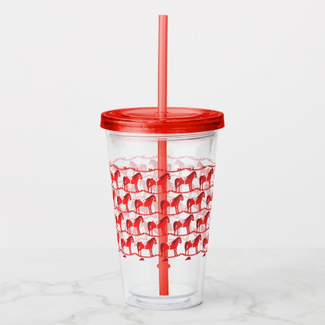 Scandinavian Christmas Rocking Horse Patterned Acrylic Tumbler (Front)