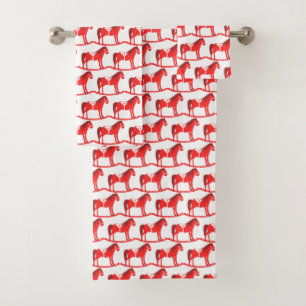 Scandinavian Christmas Rocking Horse Patterned Bath Towel Set