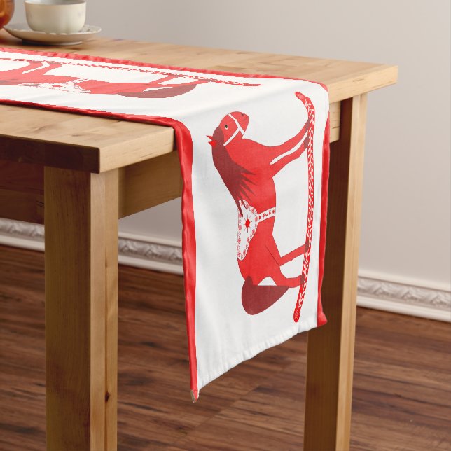 Scandinavian Christmas Rocking Horse Short Table Runner (In Situ)