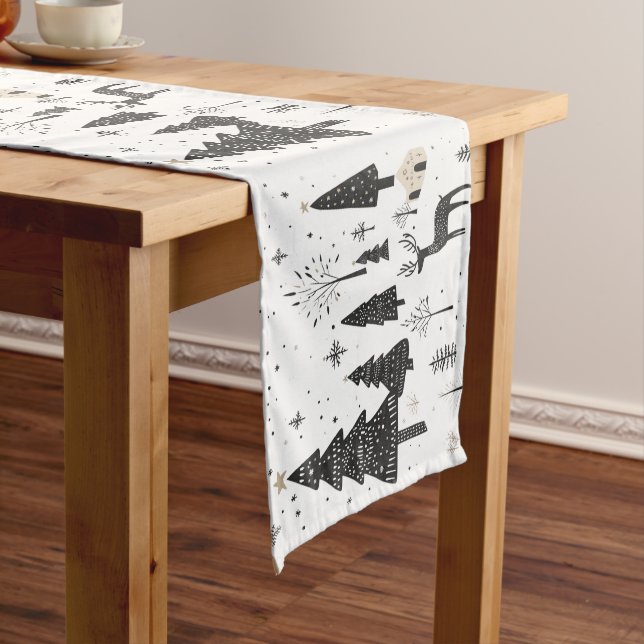 Scandinavian Christmas Scene Trees and Deer Long Table Runner (In Situ)