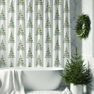 Scandinavian Christmas Shower Curtain Tree Pattern