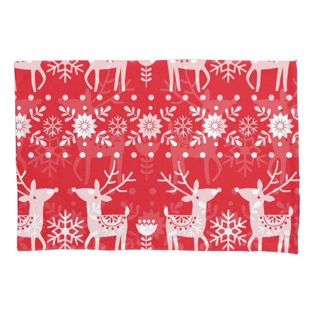 Scandinavian Christmas: Snowflakes & Deer Pillowcase (Front)