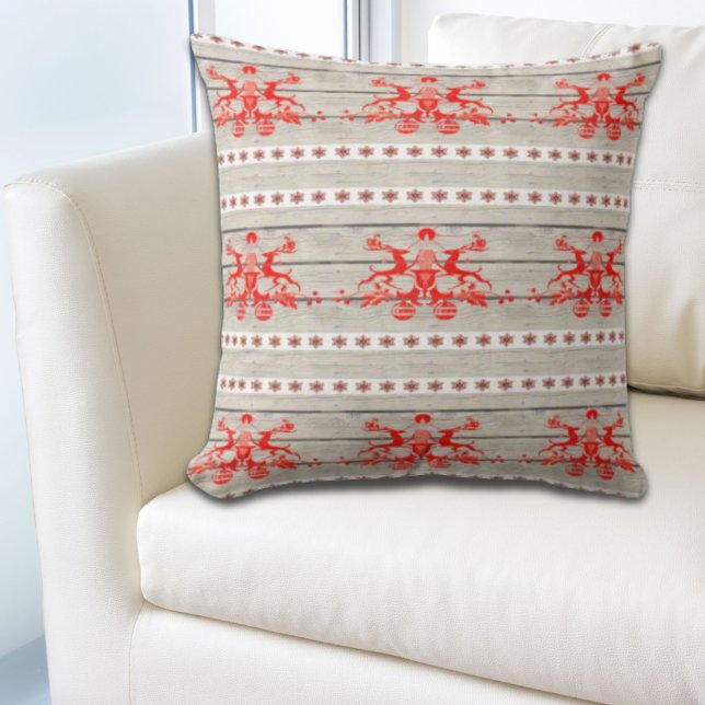 scandinavian christmas snowflakes Nordic Reindeer Throw Pillow (scandinavian christmas snowflakes Nordic Reindeer Throw Pillow)