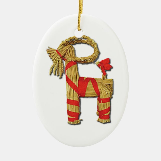 Scandinavian Christmas Straw Yule Goat Julbok Ceramic Ornament (Front)