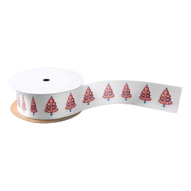 Scandinavian Christmas Tree Folk Art Ribbon Satin Ribbon (Spool)