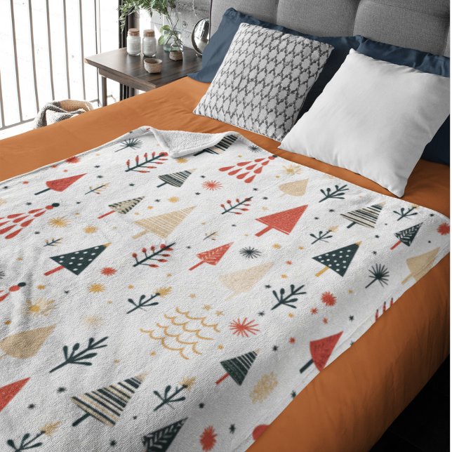 Scandinavian Christmas Trees Nordic Fleece Blanket (Creator Uploaded)