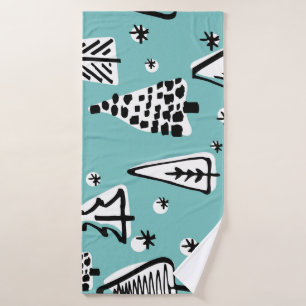 Scandinavian Christmas trees: vintage graphics. Bath Towel