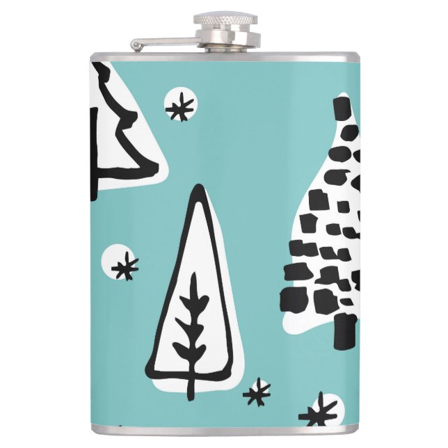 Scandinavian Christmas trees: vintage graphics. Hip Flask (Front)