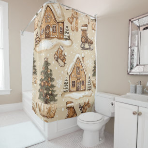 Scandinavian Christmas Village Brown Folk Print