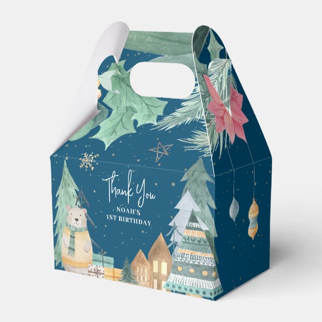 Scandinavian Christmas Winter 1st Birthday Favor Box (Front Side)