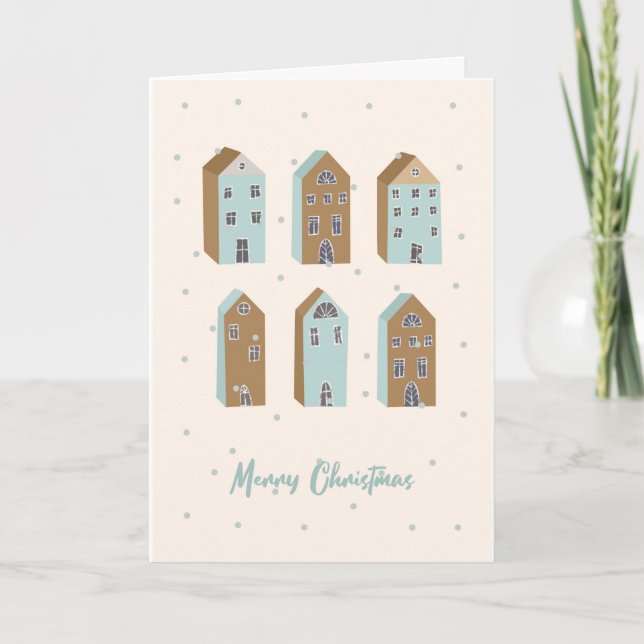 Scandinavian Christmas Winter Nordic Houses Holiday Card (Front)