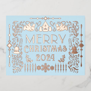 Scandinavian Christmas Year Blue Foil Holiday Postcard