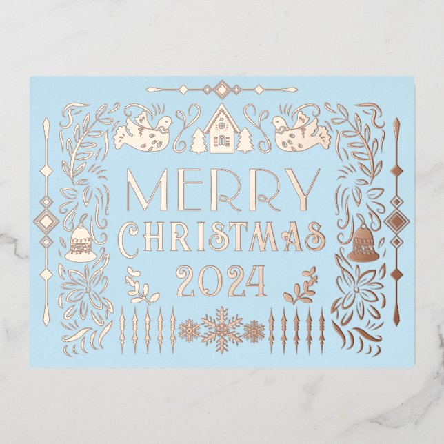 Scandinavian Christmas Year Blue Foil Holiday Postcard (Front)