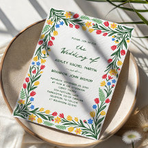 Scandinavian Colourful Wildflower Folk Art Wedding