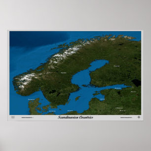 Scandinavian Countries from space satellite poster
