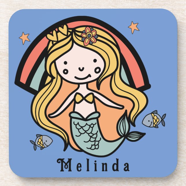 Scandinavian Cute Mermaid Personalized Girl        Coaster (Front)