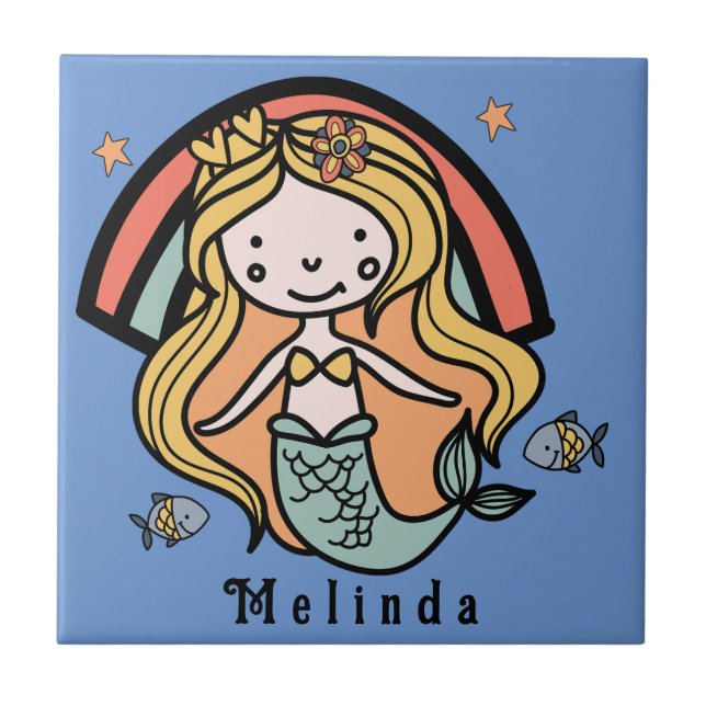 Scandinavian Cute Mermaid Personalized Girl        Tile (Front)